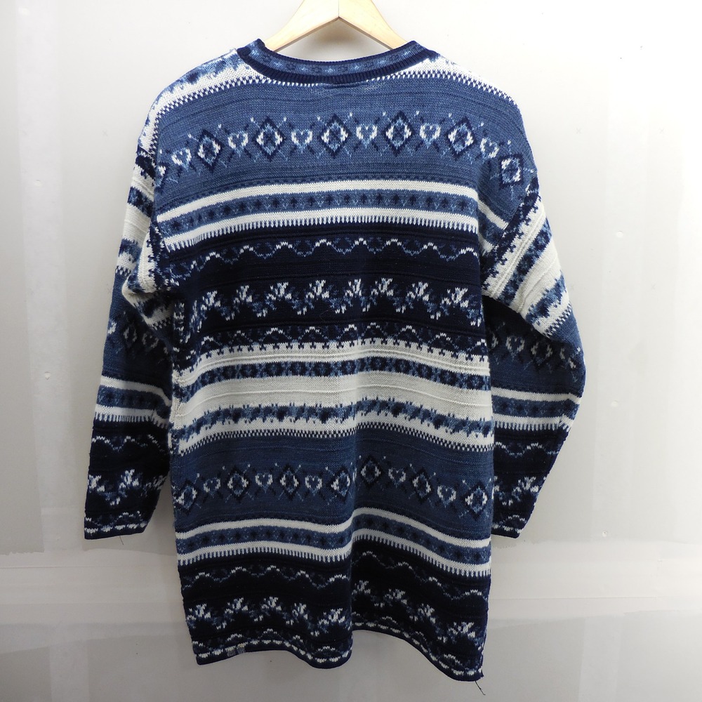 Vintage Spunky Blue Fair Isle Nordic Snow Knit Sweater Made in USA Mens Medium